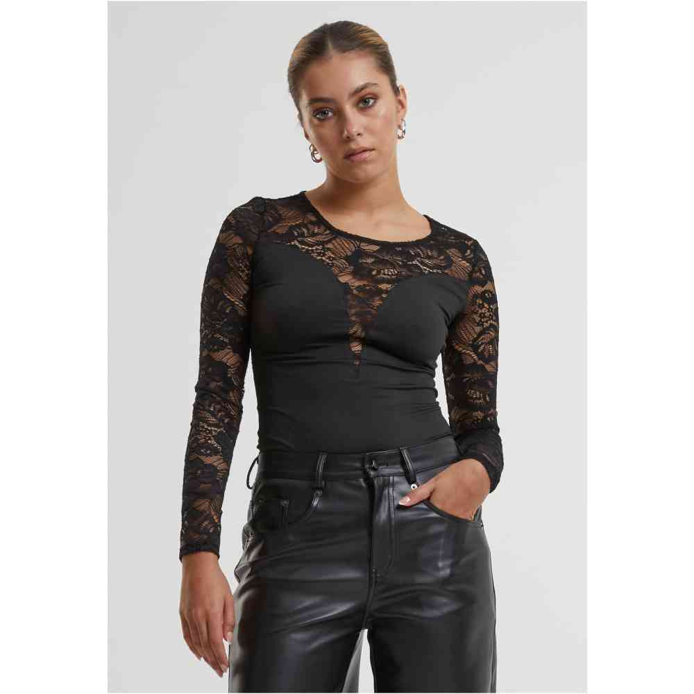 Urban Classics - Round Neck Lace Bodysuit - Zwart